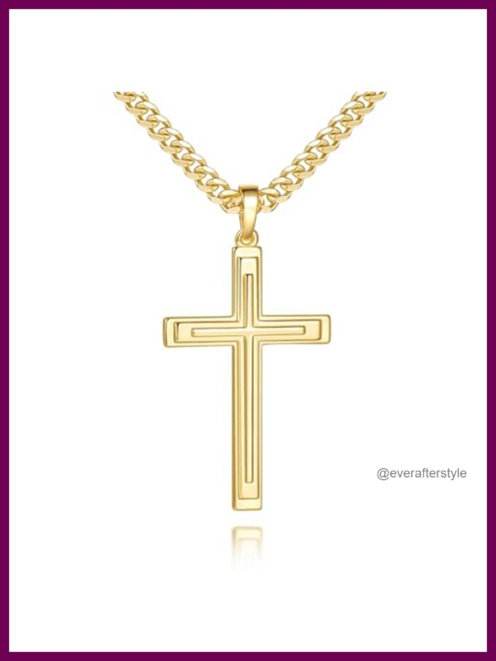 14K Gold Plated Men's Cuban Chain Cross Necklace Double Layer Modern